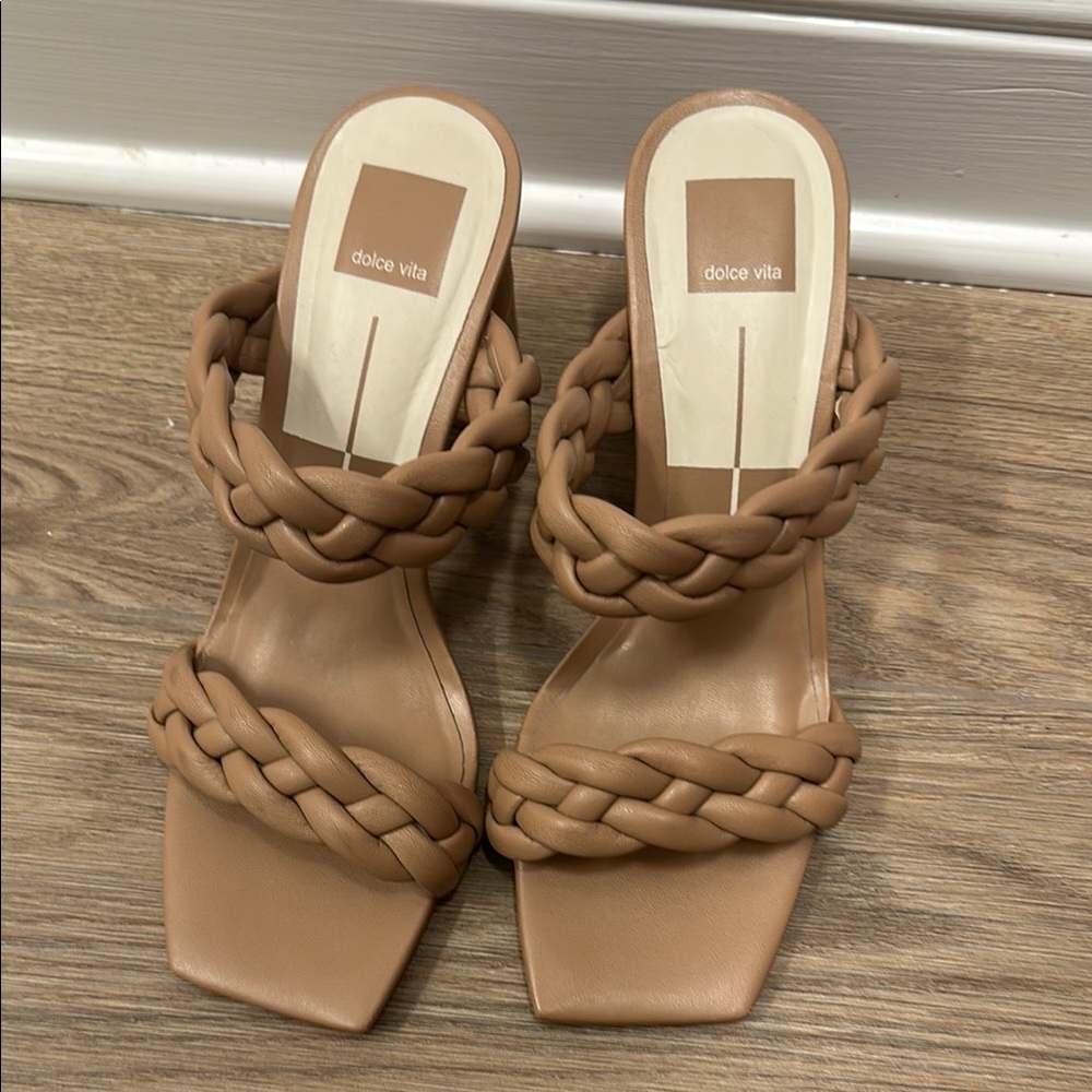 Dolce Vita Tan Braided Sandals with Square Toe